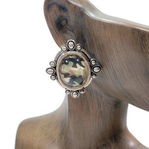 Silver Tone Camouflage Post Earrings
